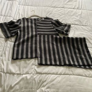 Gracia Asymmetric Black and Grey Stripped Top